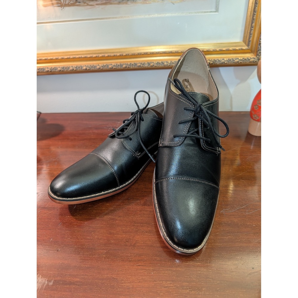 George Mens Black Genuine Leather Cap Toe Oxford Dress Shoes Size 13 Memory Foam